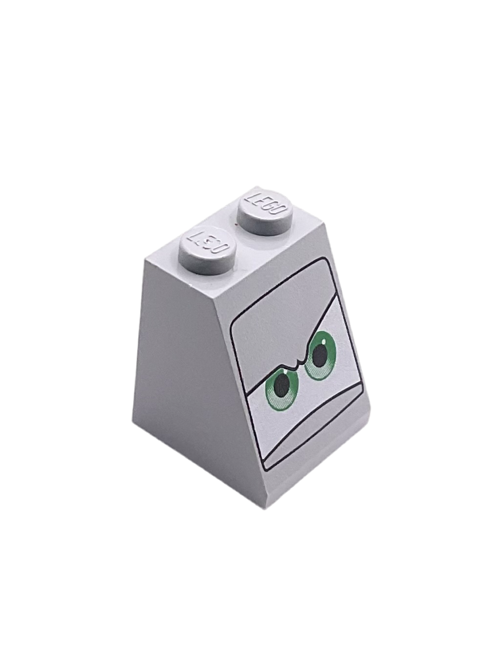 Slope 65 2 x 2 x 2 with Bottom Tube with Green Eyes on White Background Pattern, Part# 3678bpb031
